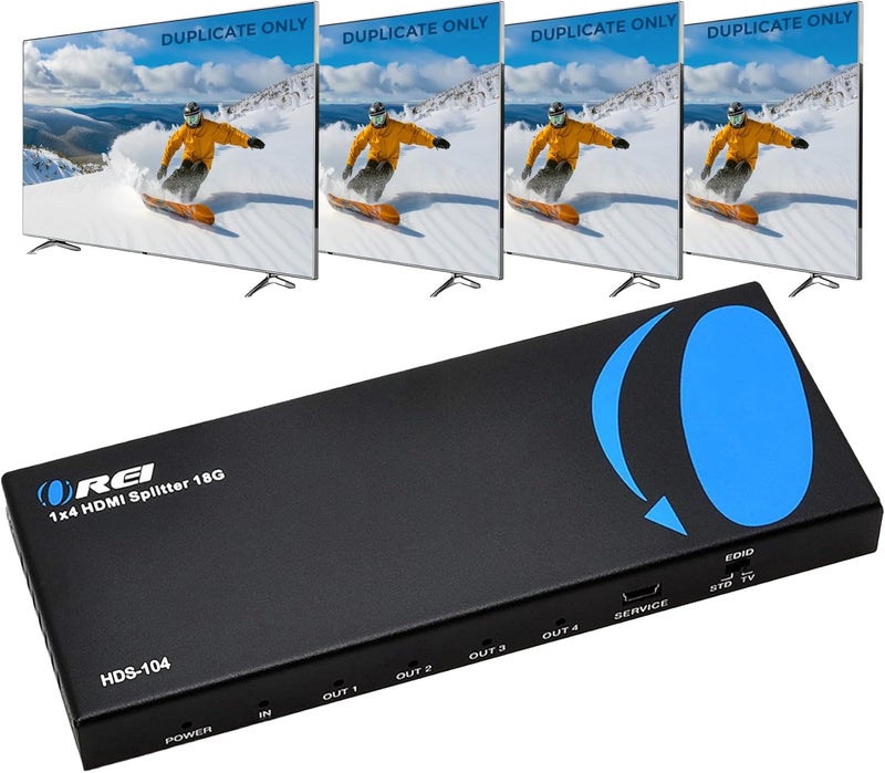 OREI HDMI Splitter 1 in 4 Out – 4K@60Hz HDMI 2.0 Splitter with HDCP 2.2, EDID Management, and LPCM/Dolby/DTS Audio Support – Compact Plug & Play Design - Image 1